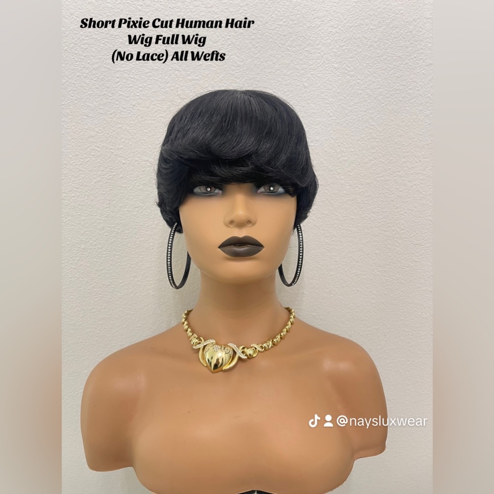 Short Pixie Cut Human Hair Wig Full Wig (No Lace) All Wefts
